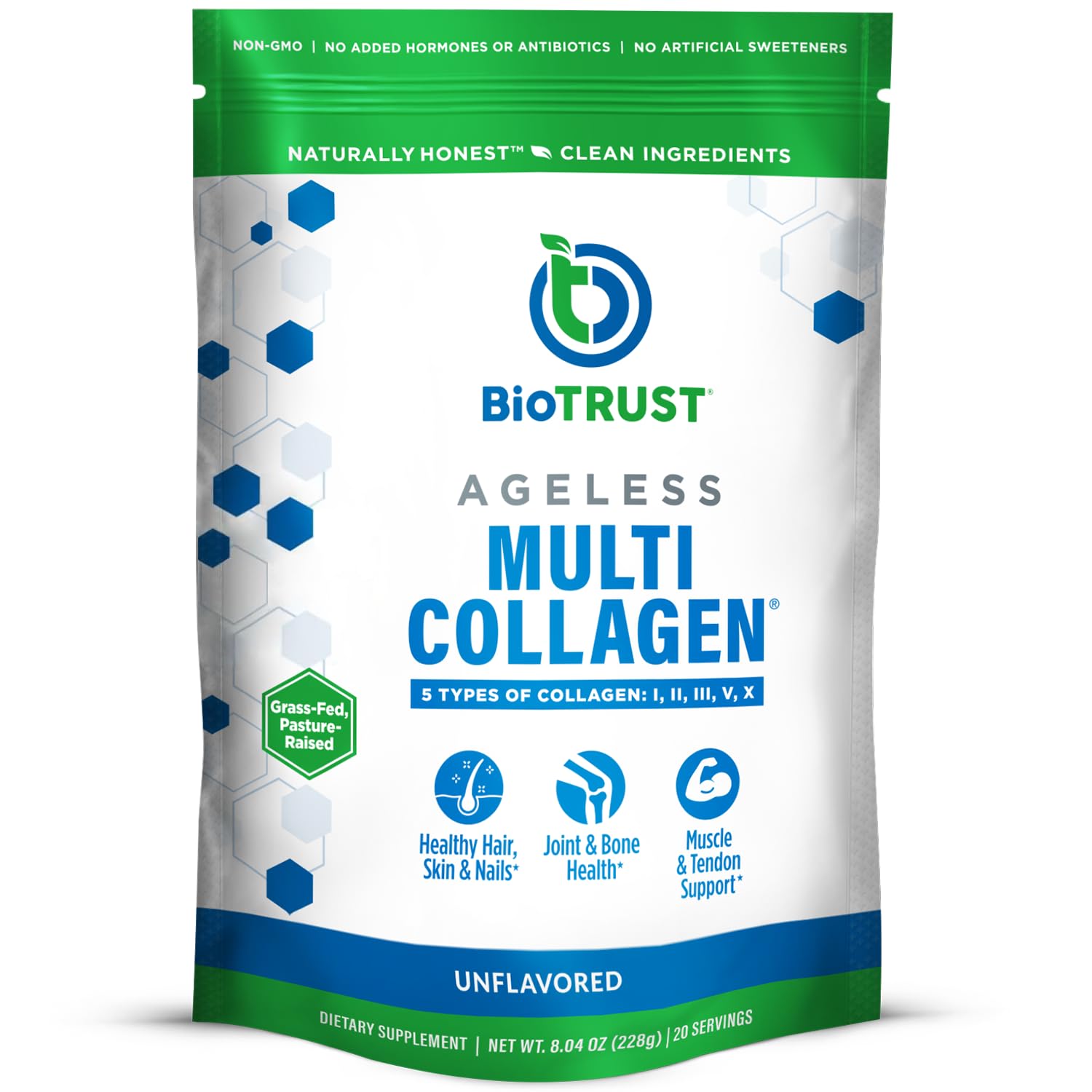 BioTrust frasco frontal del Multi Collagen, presentación clara y confiable