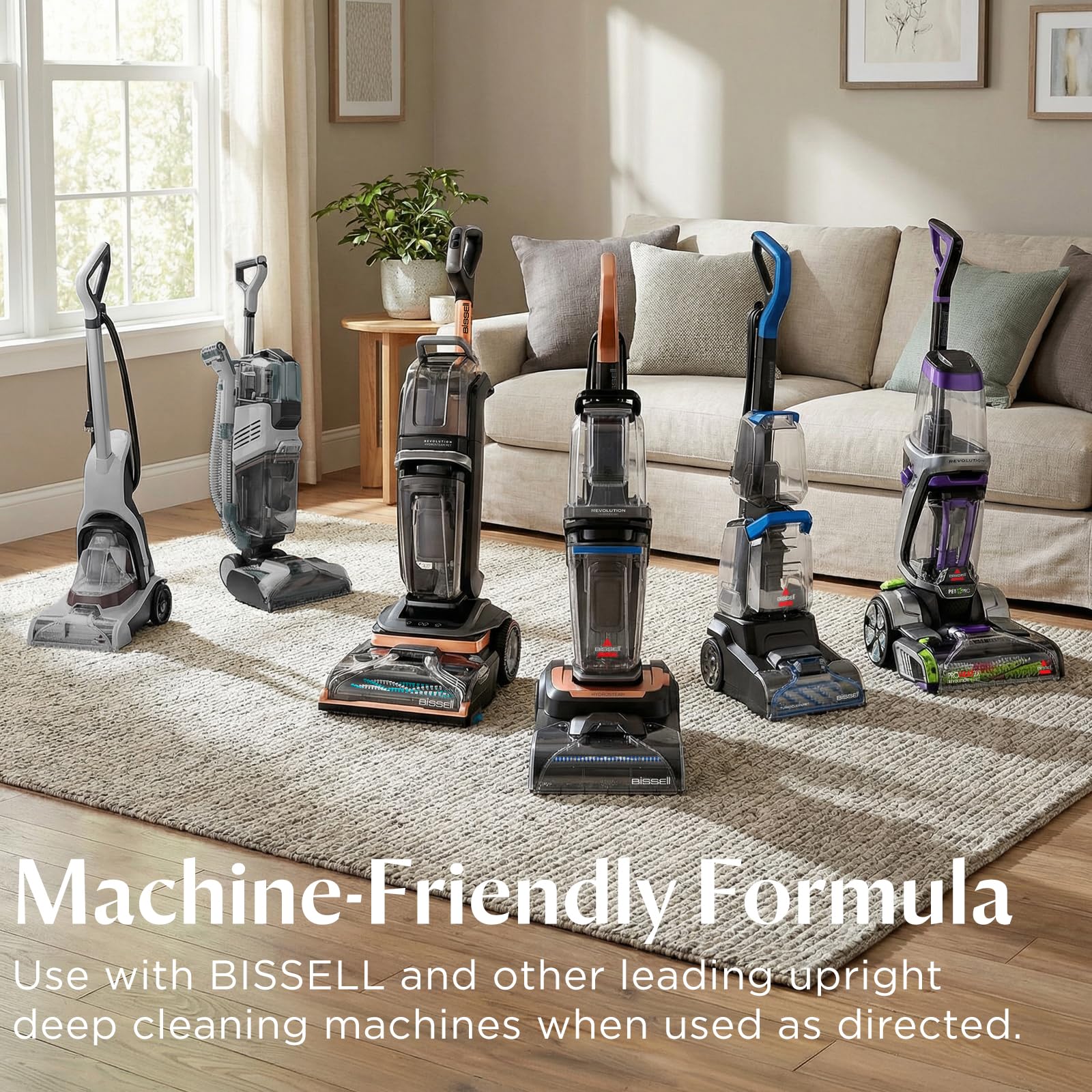 BISSELL producto en sala con mascotas, limpieza profunda sin fragancia