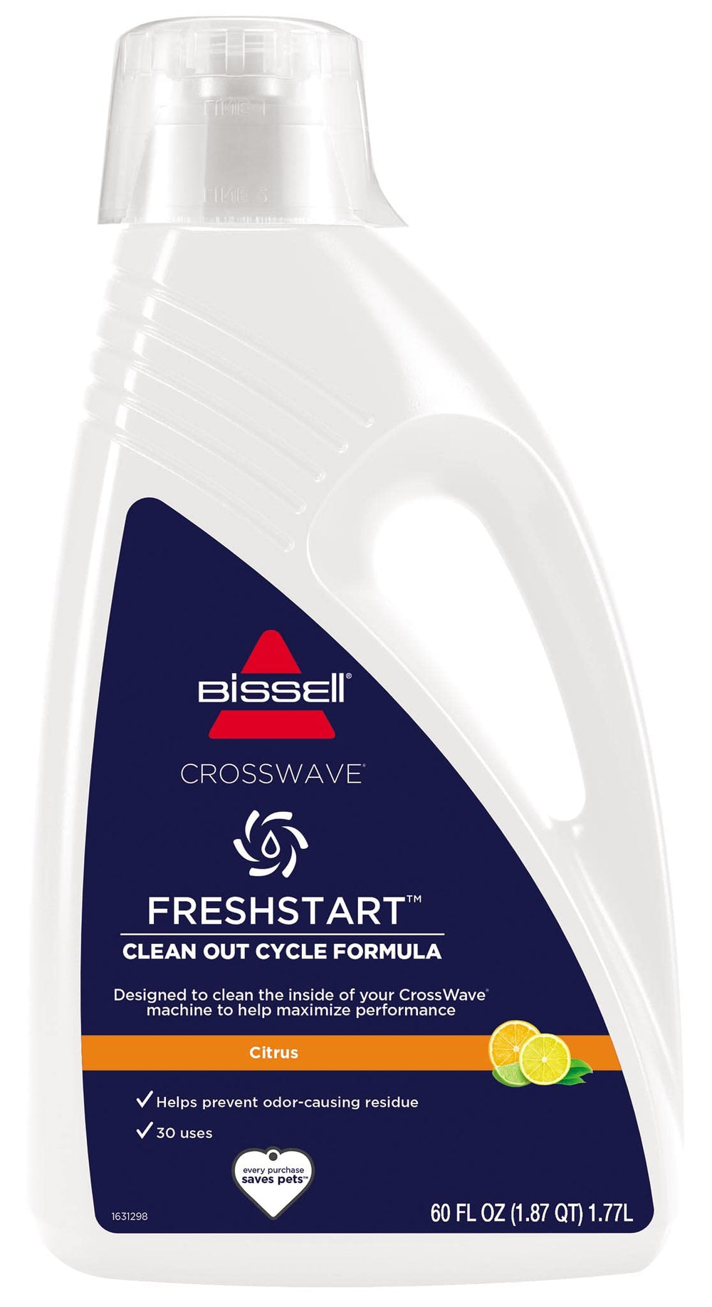 Bissell botella frontal 60 oz mostrando etiqueta y volumen para mantenimiento efectivo