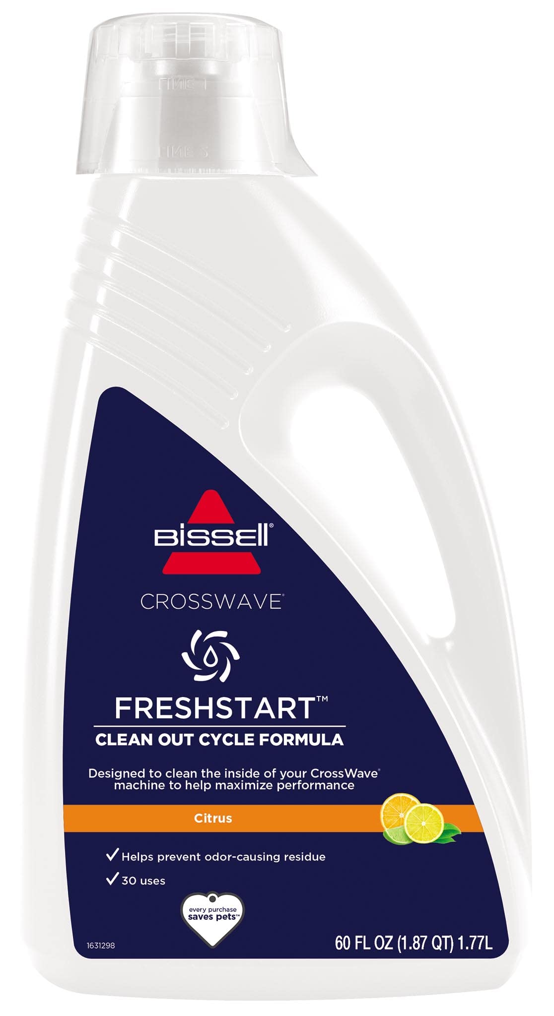 Bissell botella frontal 60 oz mostrando etiqueta y volumen para mantenimiento efectivo