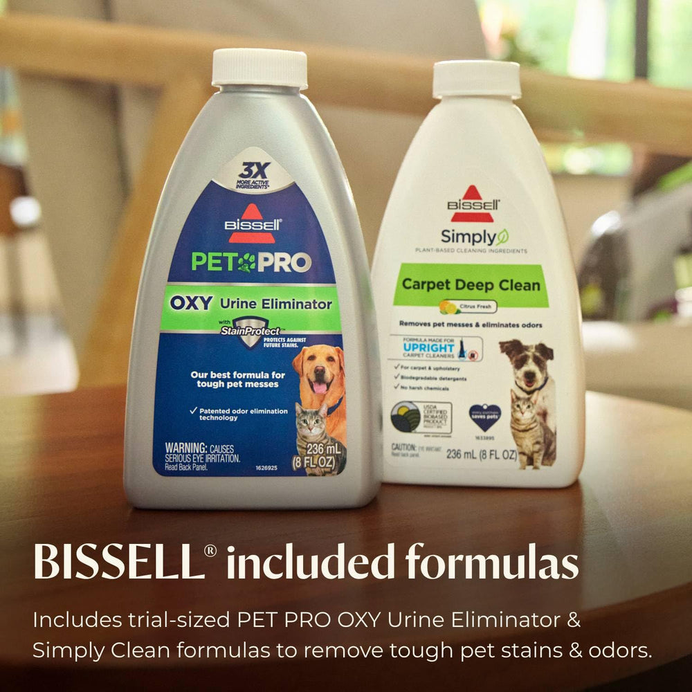 BISSELL imagen comparativa antes y después limpiando mancha de mascota eficazmente