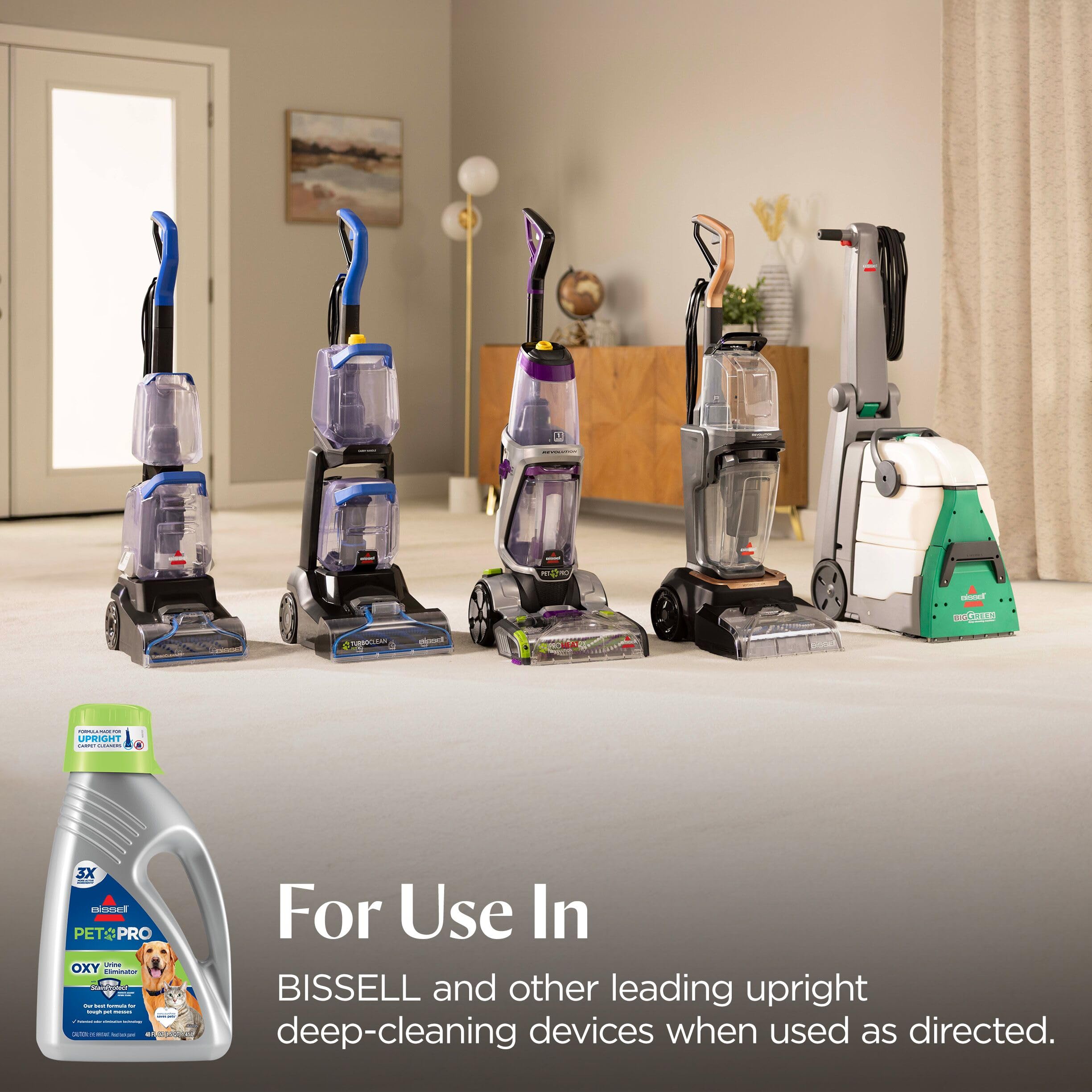 Bissell before-and-after carpet stain removal showing effective lift