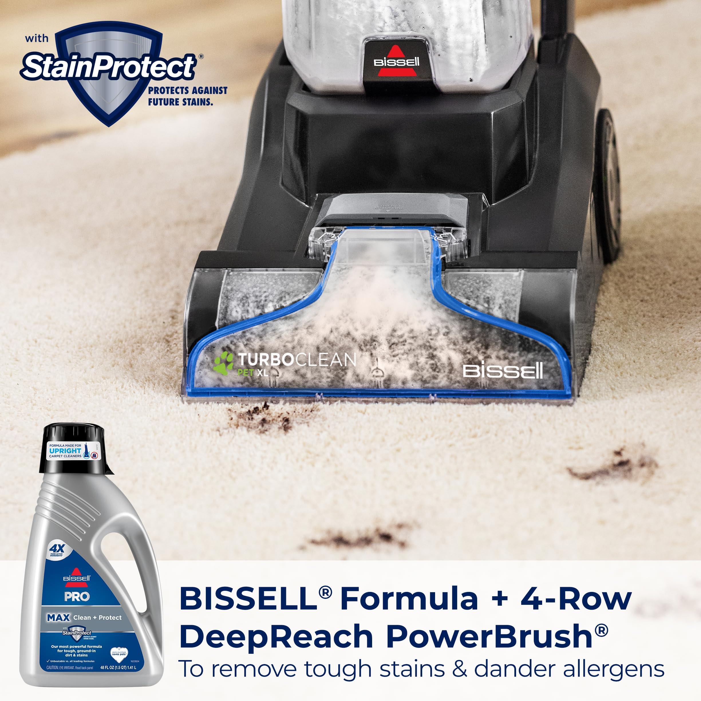 Bissell TurboClean Pet XL en uso sobre alfombra remueve suciedad visible