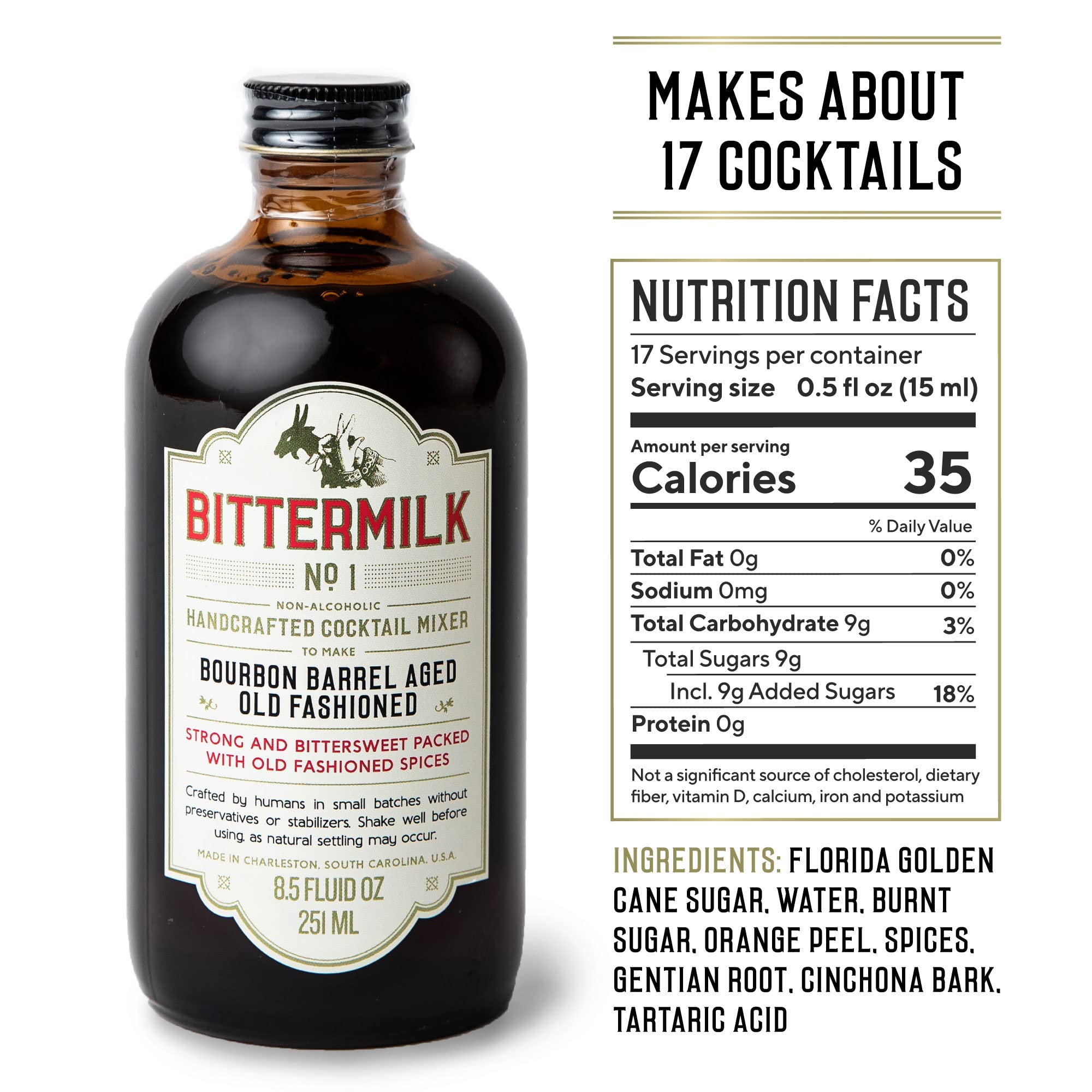 Bittermilk etiqueta de cerca resaltando mezcla artesanal y origen