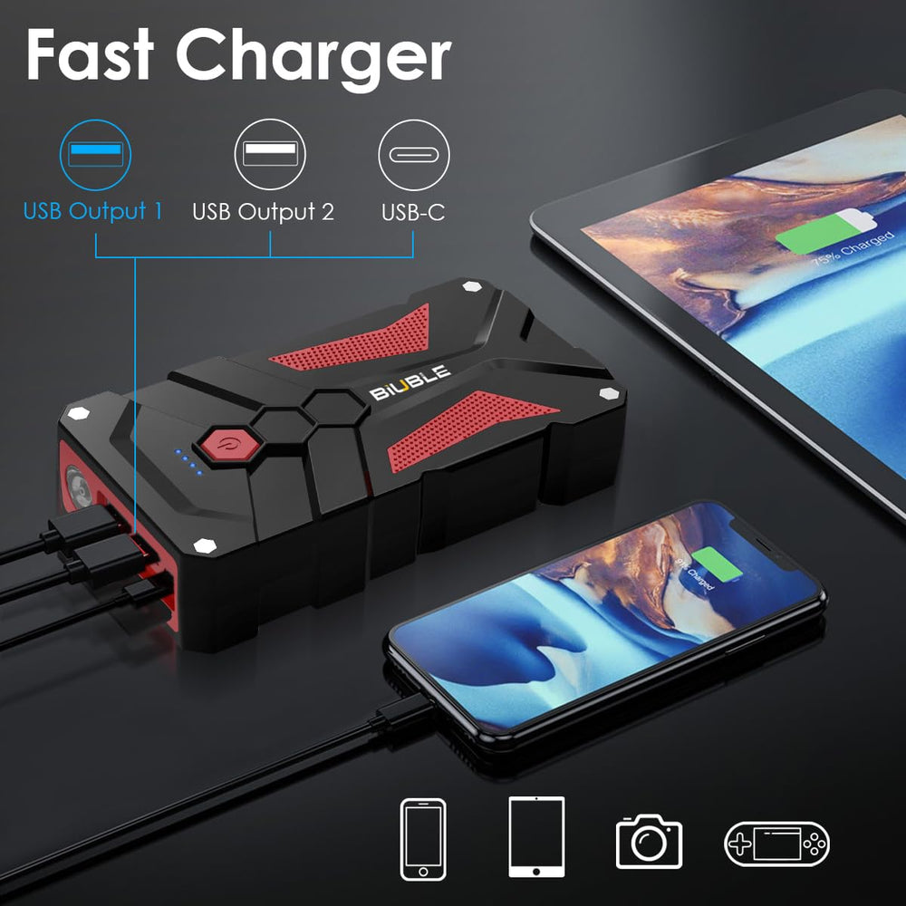 BIUBLE puertos USB y USB-C visibles, carga rápida para móviles y tabletas