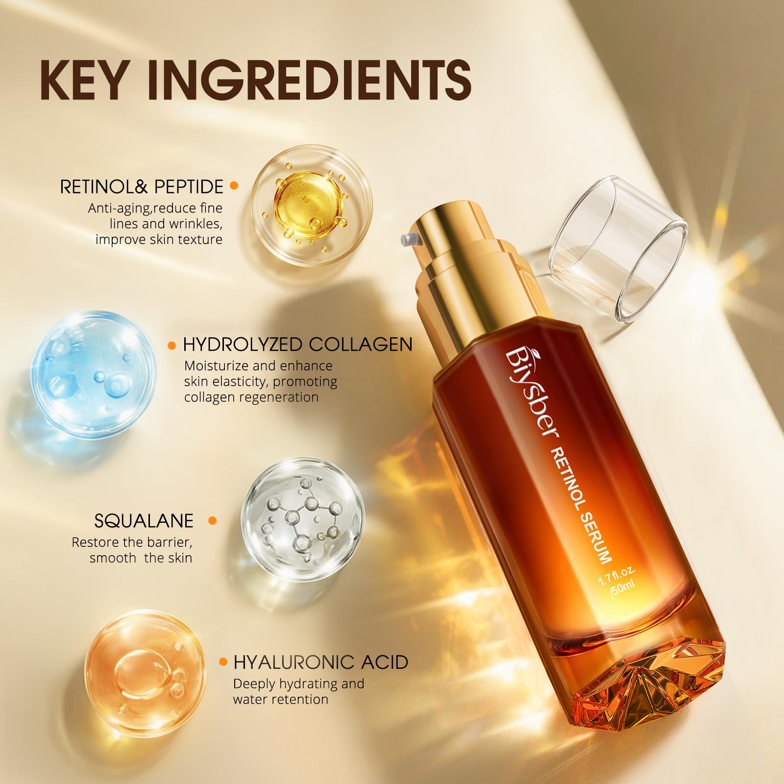BIYSBER etiqueta de ingredientes destacando retinol y péptidos