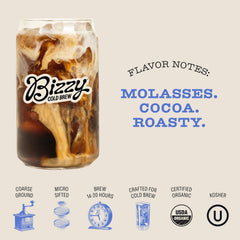 Bizzy etiqueta con certificaciones USDA Organic y Kosher visibles