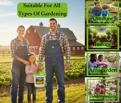 B&KM Farms contenido del cubo con paquetes de semillas, orden y almacenamiento seguro