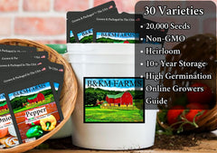 B&KM Farms semillas variadas en primer plano, muestra la diversidad y calidad heirloom