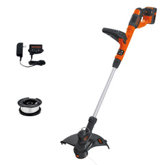 BLACK+DECKER front view of trimmer showing compact cordless design and portability