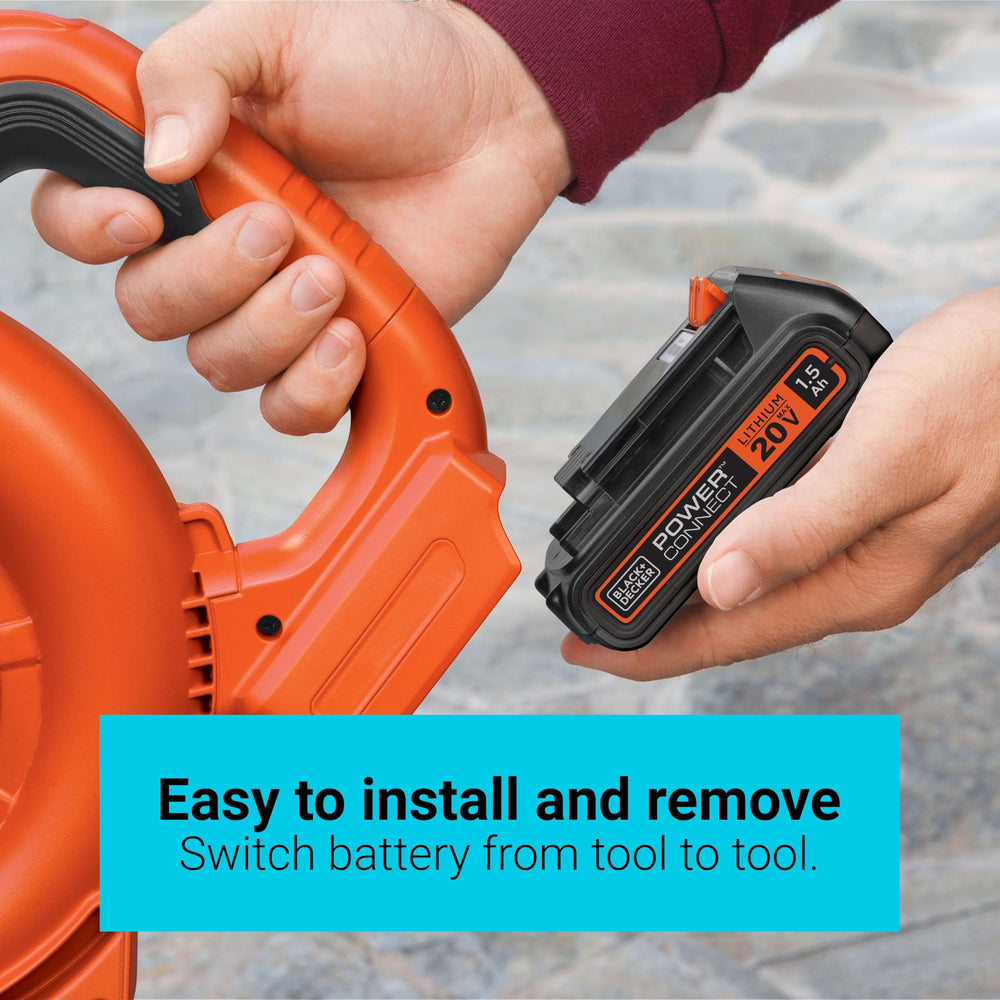 BLACK+DECKER comparación de tamaño mostrando la batería 20V MAX compacta