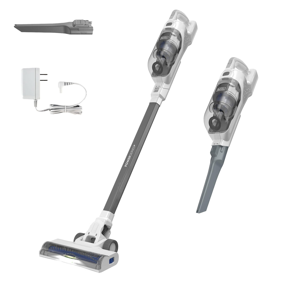 BLACK+DECKER vista frontal blanco, diseño compacto y fácil almacenamiento
