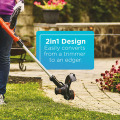 BLACK+DECKER trimmer head detail highlighting AFS automatic line feed for continuous cutting