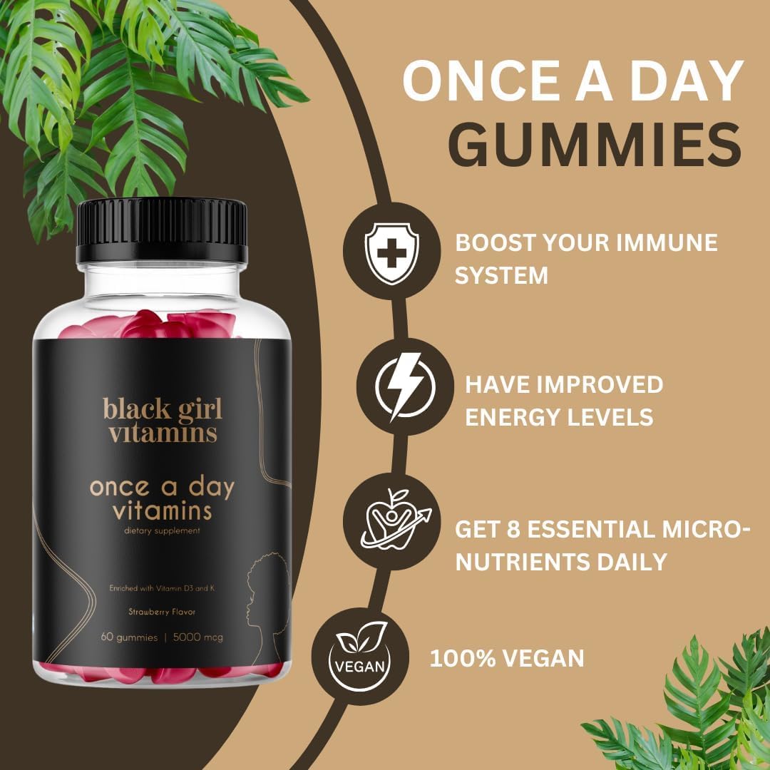 Black Girl Vitamins botella con gomitas abierta, fácil dosificación y sabor