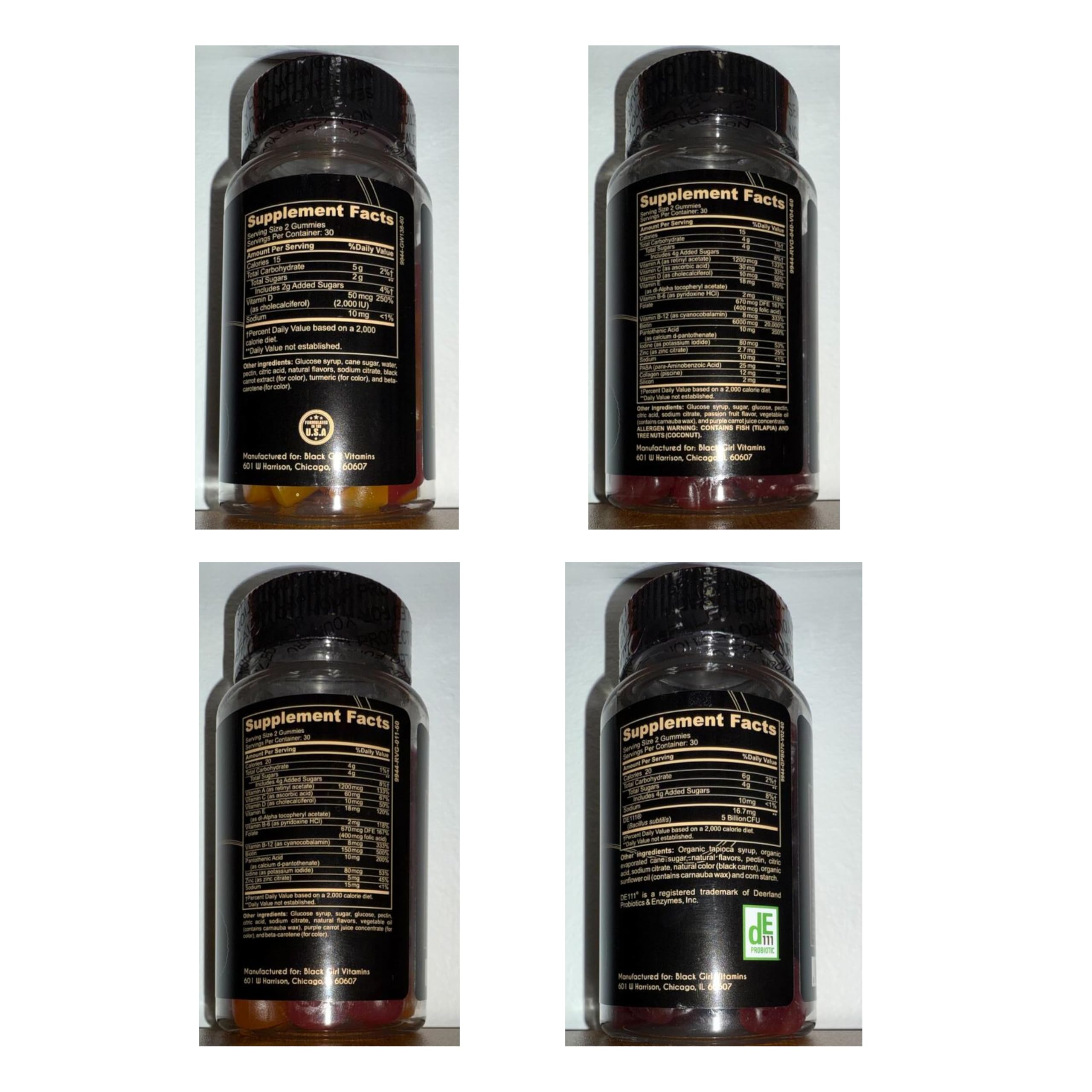 Black Girl Vitamins etiqueta de ingredientes enfocada en nutrientes clave