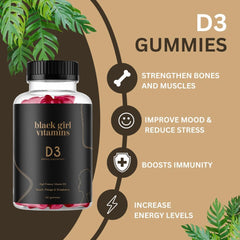 Black Girl Vitamins conjunto de productos en mesa para comparar tamaños
