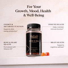 Black Girl Vitamins primer plano de textura de gomita y color apetitoso