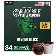 Black Rifle Coffee frontal del paquete Beyond Black mostrando 84 cápsulas y marca