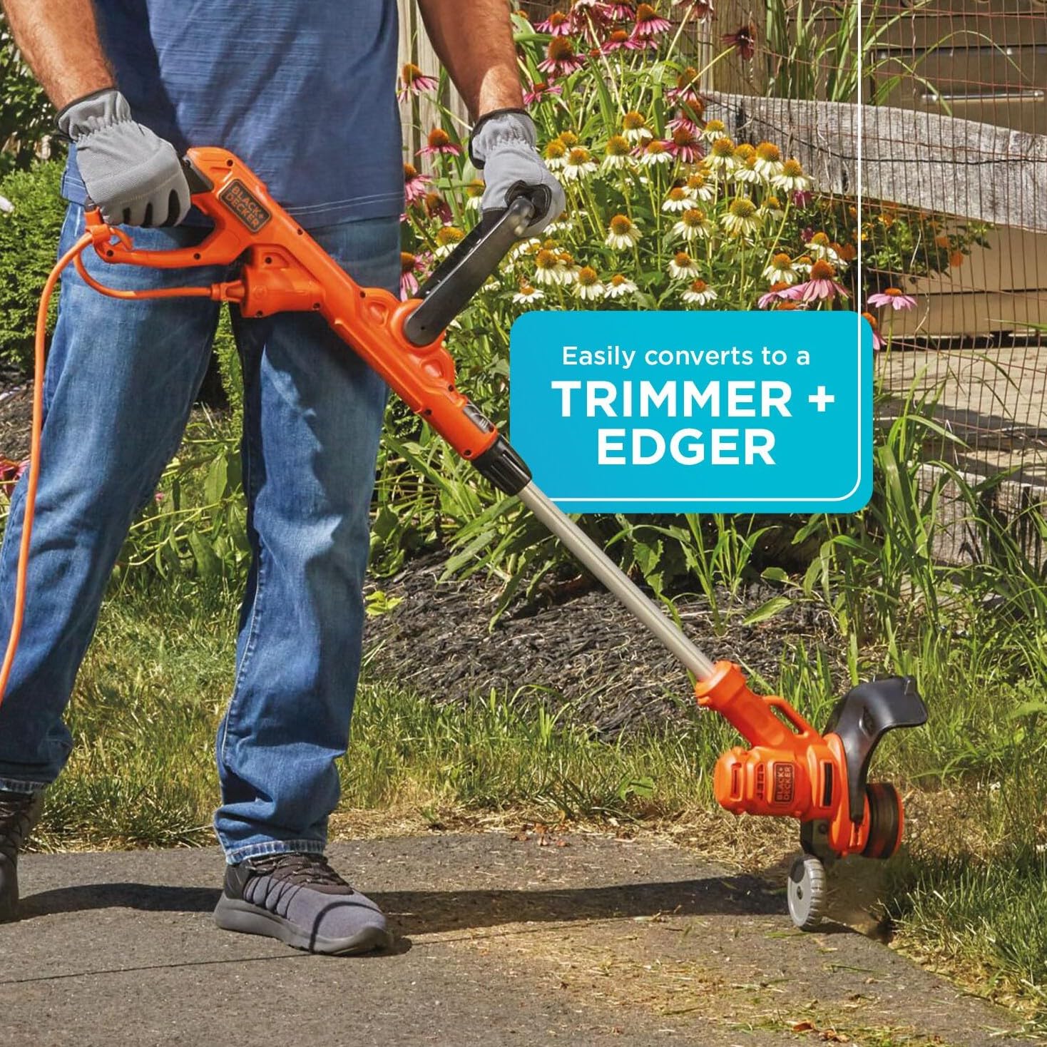BLACK+DECKER modo bordeador con rueda para líneas de césped limpias