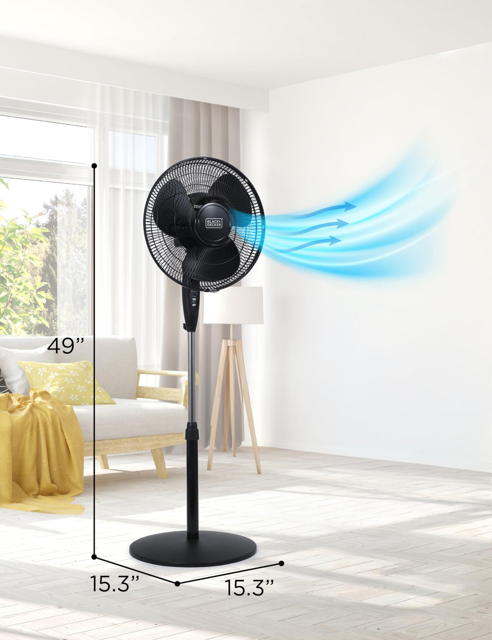 BLACK+DECKER aspas de 16 pulgadas en detalle para flujo de aire eficiente