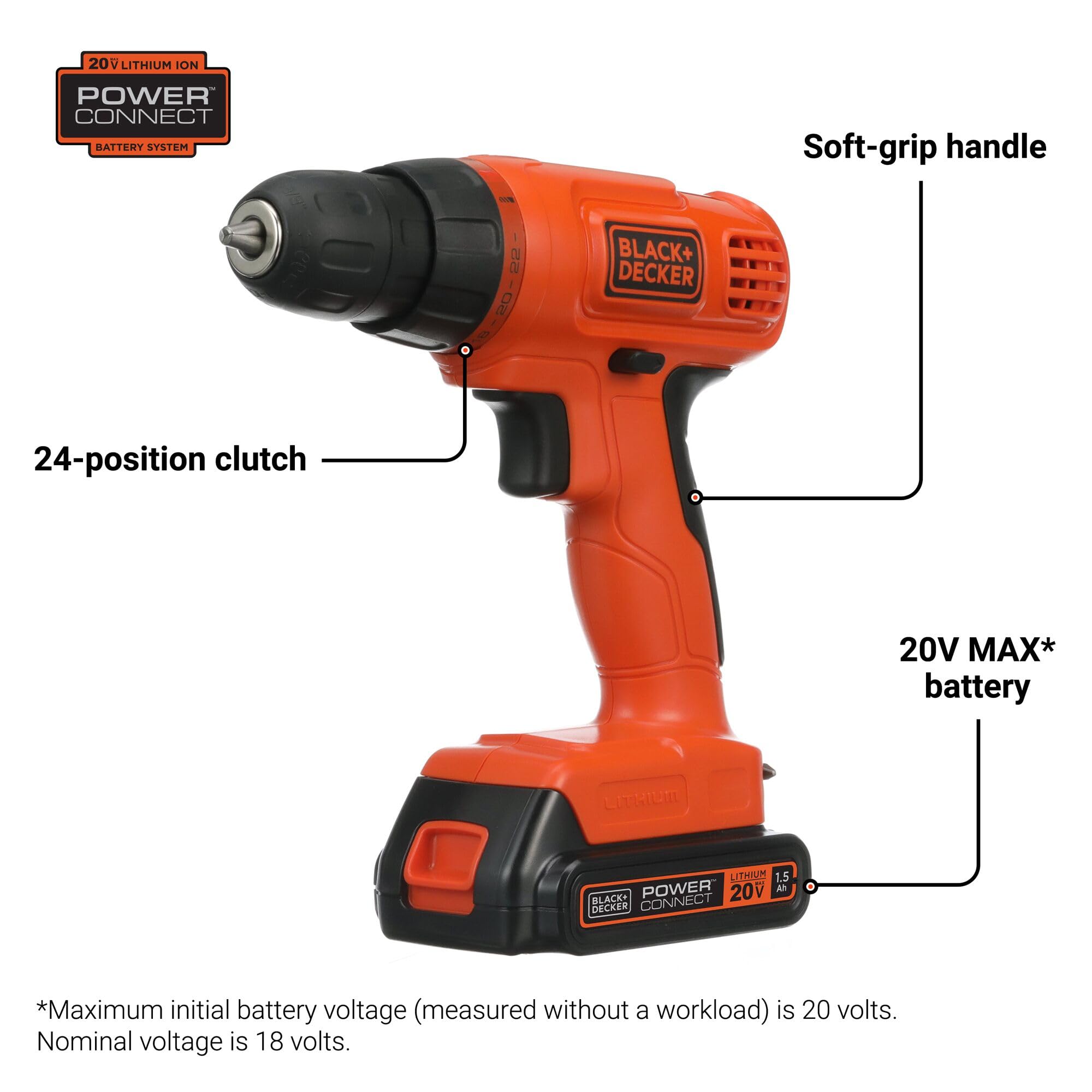 BLACK+DECKER detalle del embrague 24 posiciones para control preciso del torque