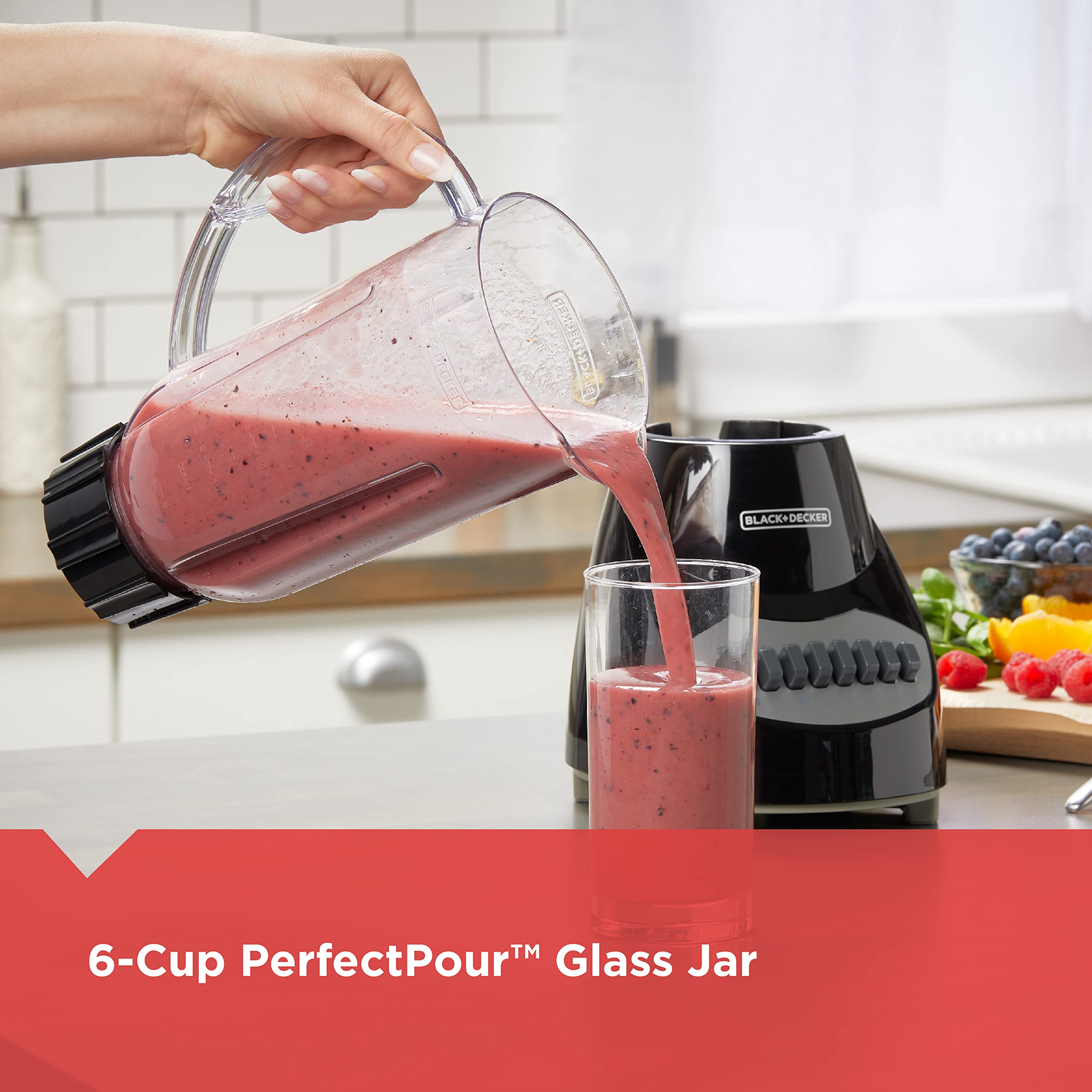 BLACK+DECKER jarra plástica 6 tazas con pico PerfectPour, ventaja vertido sin goteos