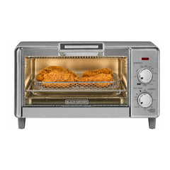 BLACK+DECKER vista frontal del horno tostador, compacta y eficiente