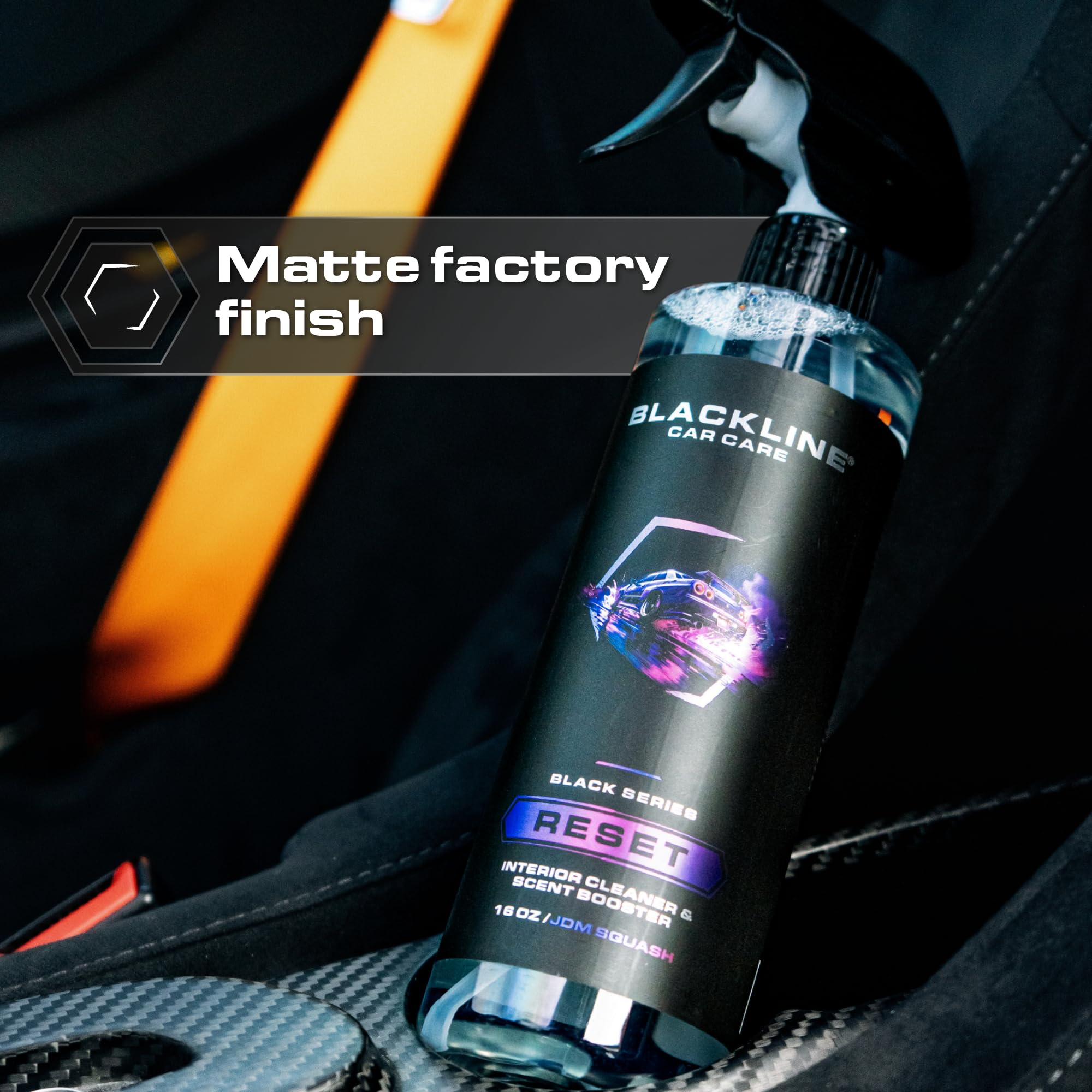Blackline Reset sprayed on fabric upholstery showing lifted dirt and refreshed appearance