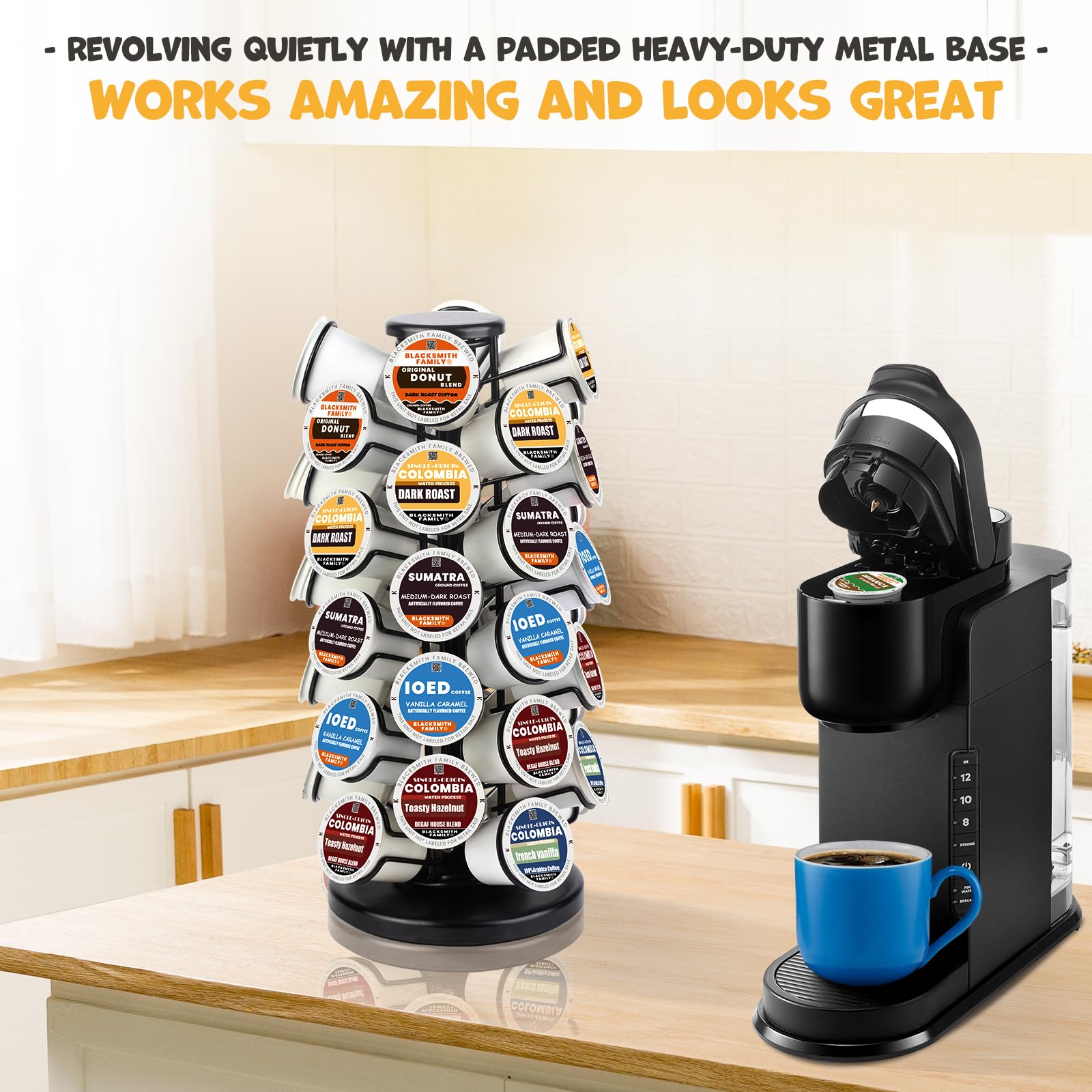 BLACKSMITH FAMILY beside a Keurig demonstrating countertop compatibility
