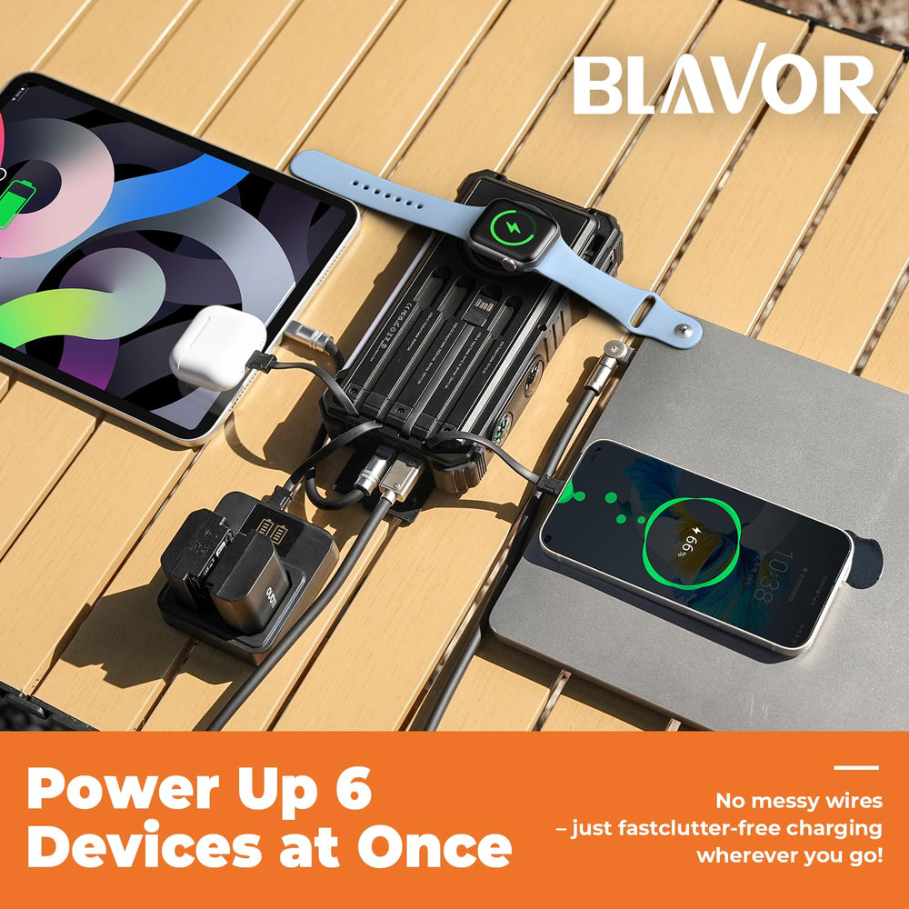 BLAVOR detalle de los cuatro cables integrados con conectores, comodidad inmediata