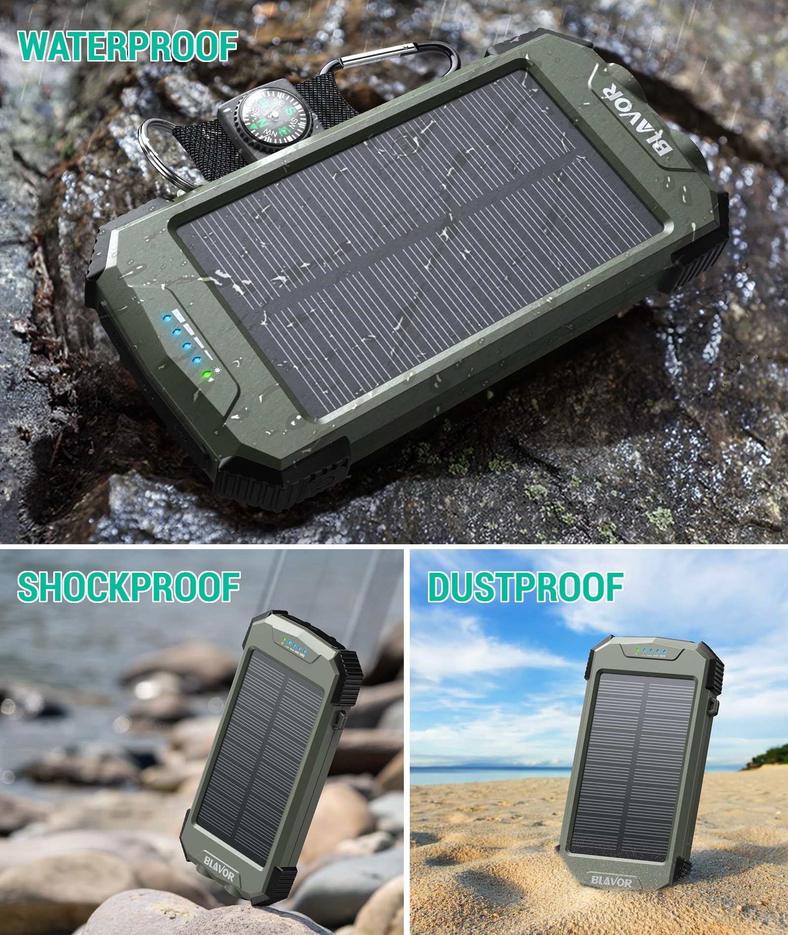 BLAVOR power bank sujeto a mochila con mosquetón, práctico para senderismo