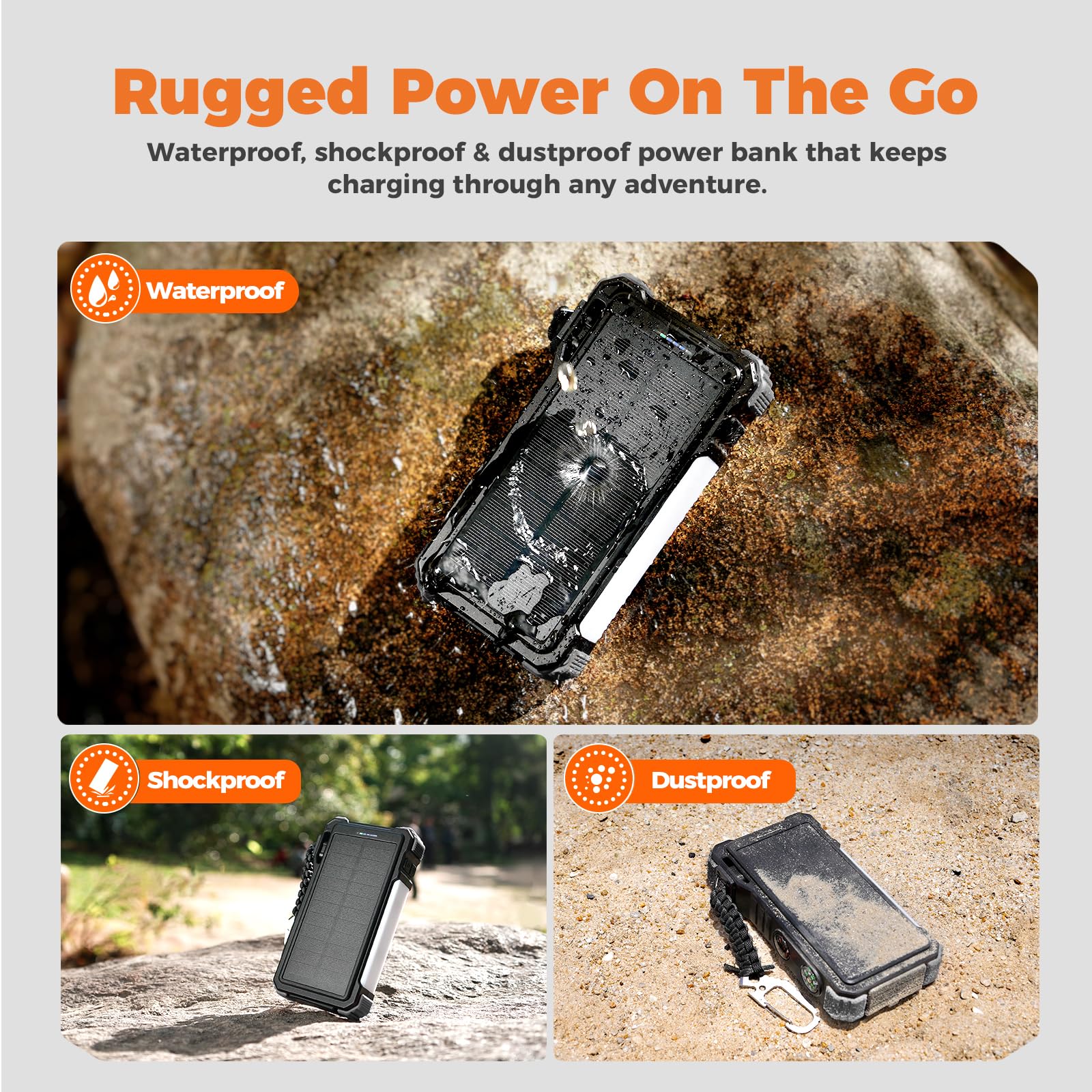 BLAVOR power bank sujeto a mochila con mosquetón, transporte seguro en rutas