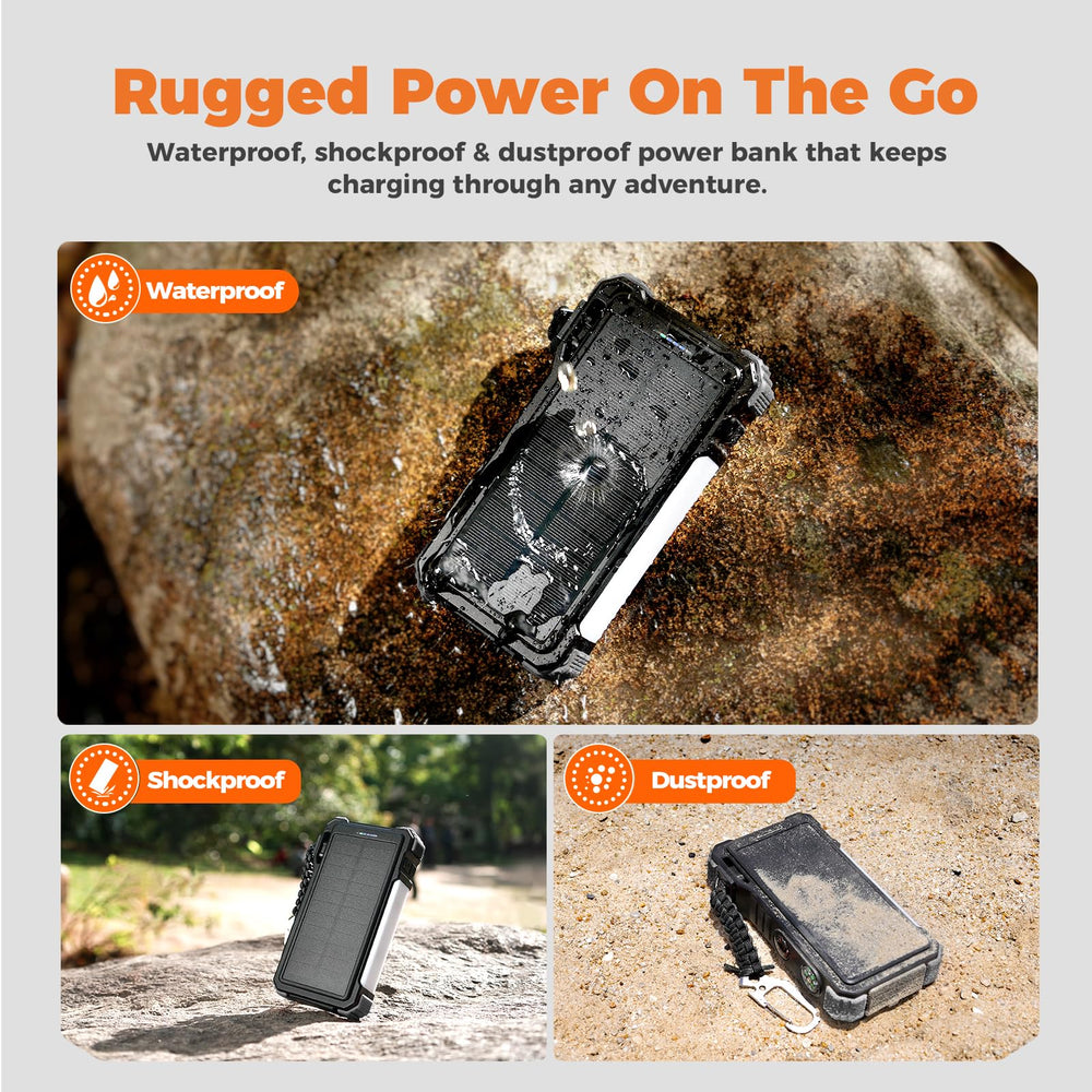 BLAVOR power bank sujeto a mochila con mosquetón, transporte seguro en rutas
