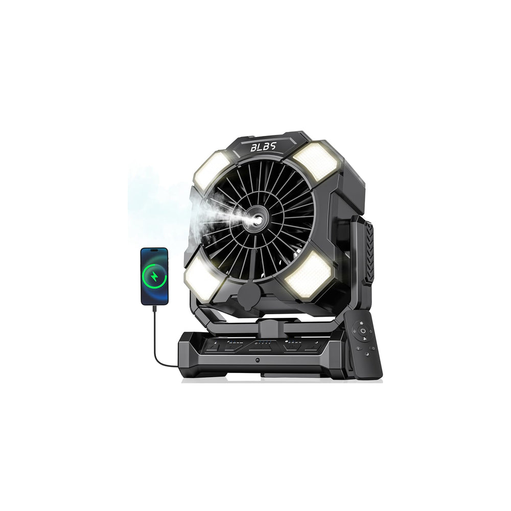 BLBS front view of misting fan showing design and portability benefit