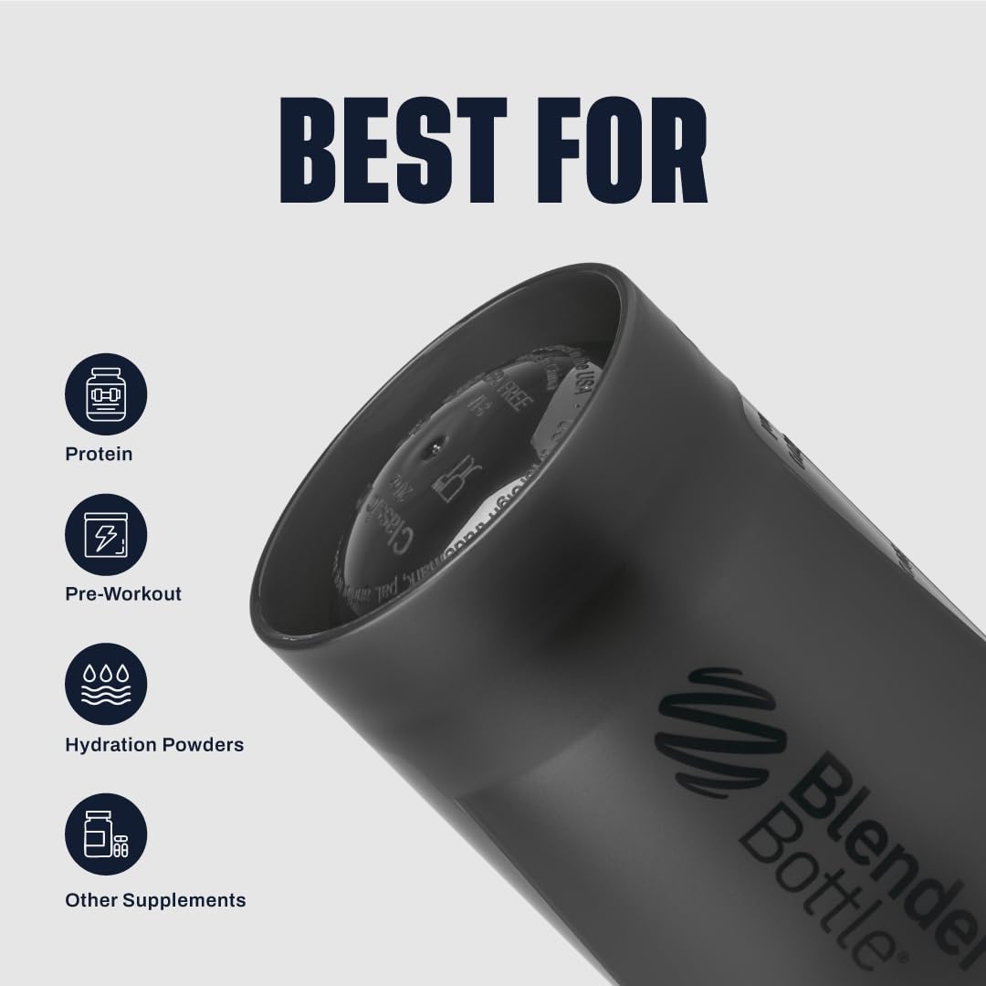 BlenderBottle boca ancha y marcas en onzas y mililitros para medición precisa