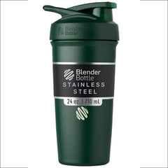 BlenderBottle vista frontal 24 oz verde mostrando diseño resistente y tapa segura