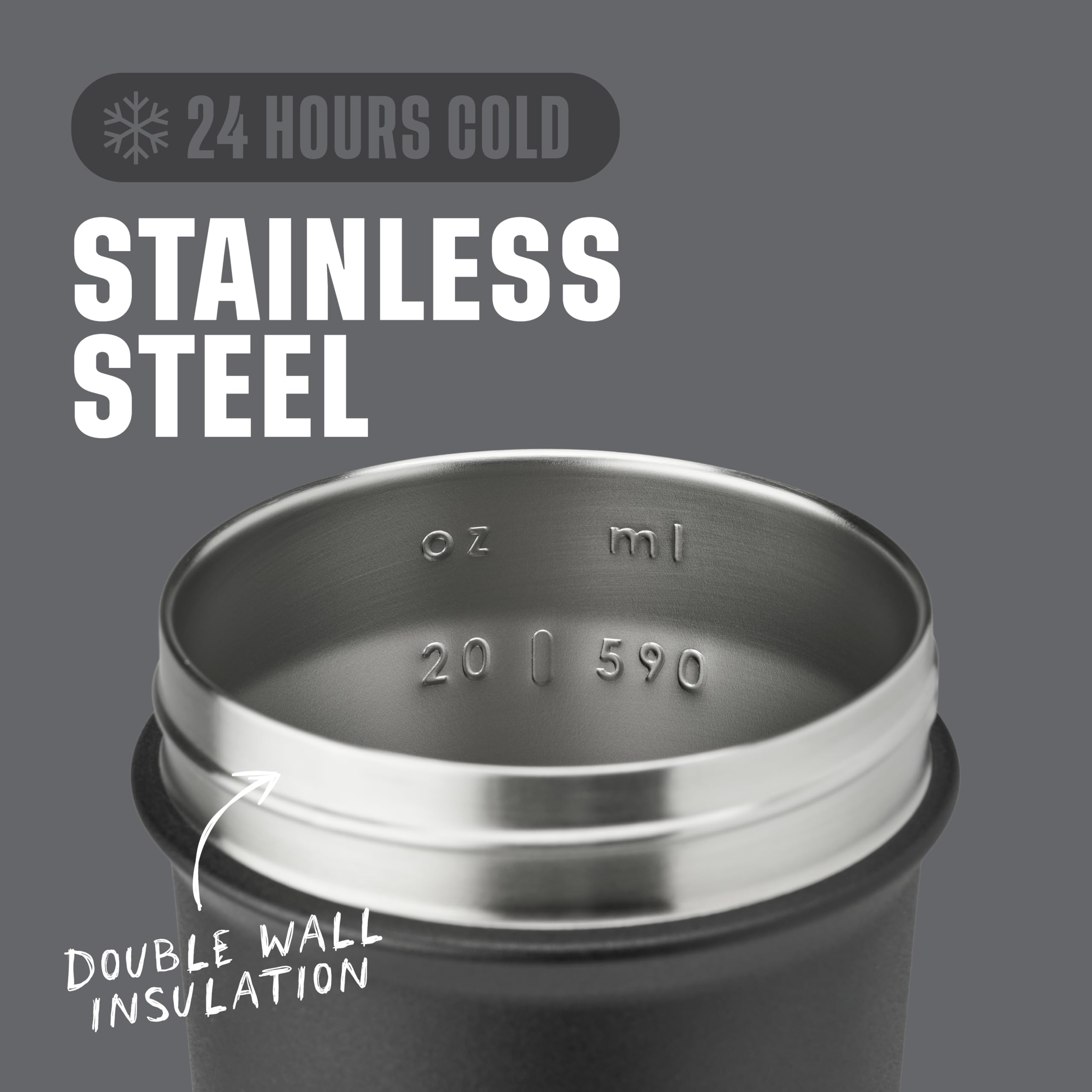 BlenderBottle Strada Sleek primer plano del acero inoxidable doble pared para aislamiento