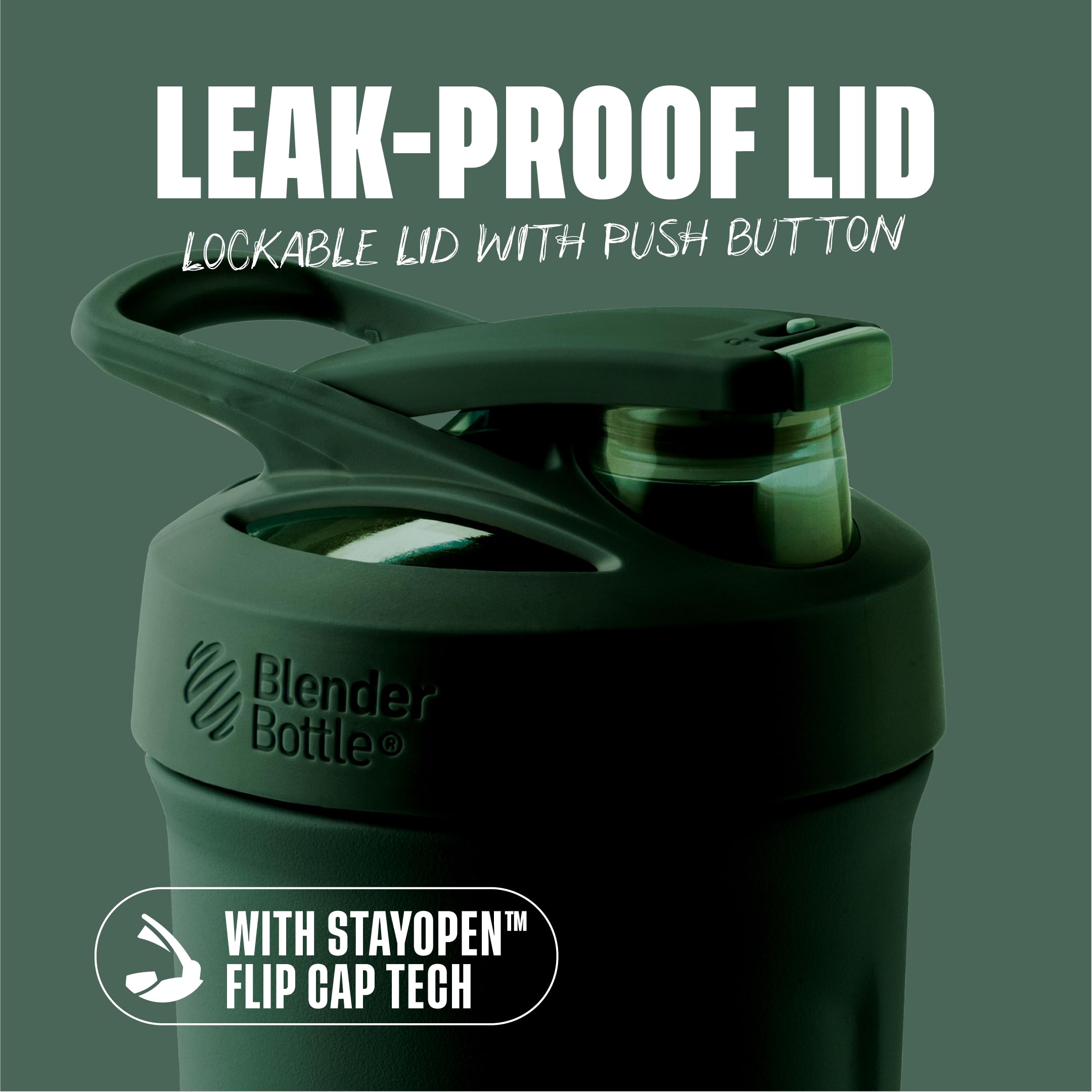BlenderBottle detalle de la tapa con botón que facilita apertura rápida y segura