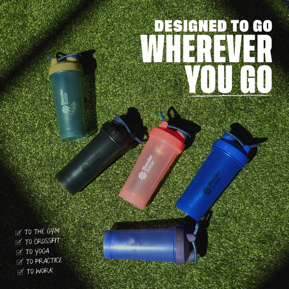 BlenderBottle en uso en gimnasio transportable y sellado para entrenamiento