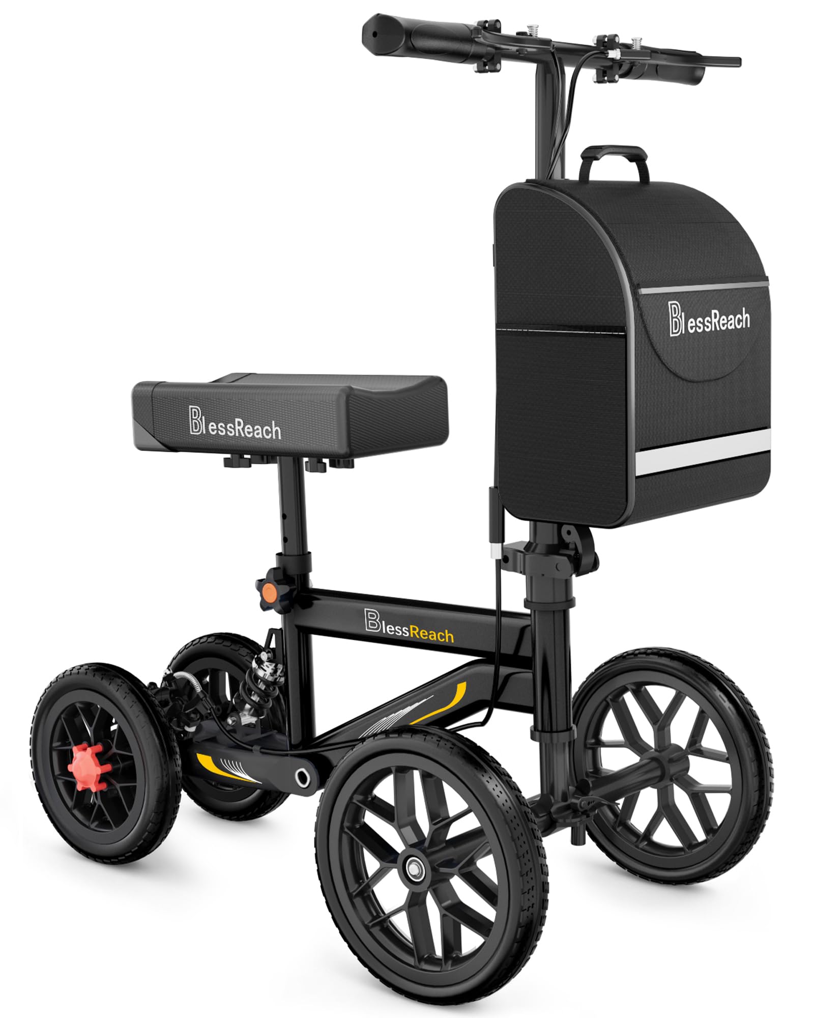 BlessReach scooter de rodilla frontal mostrando estabilidad y maniobrabilidad