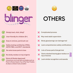 blinger aplicador en acción fijando gema en cabello para un brillo instantáneo
