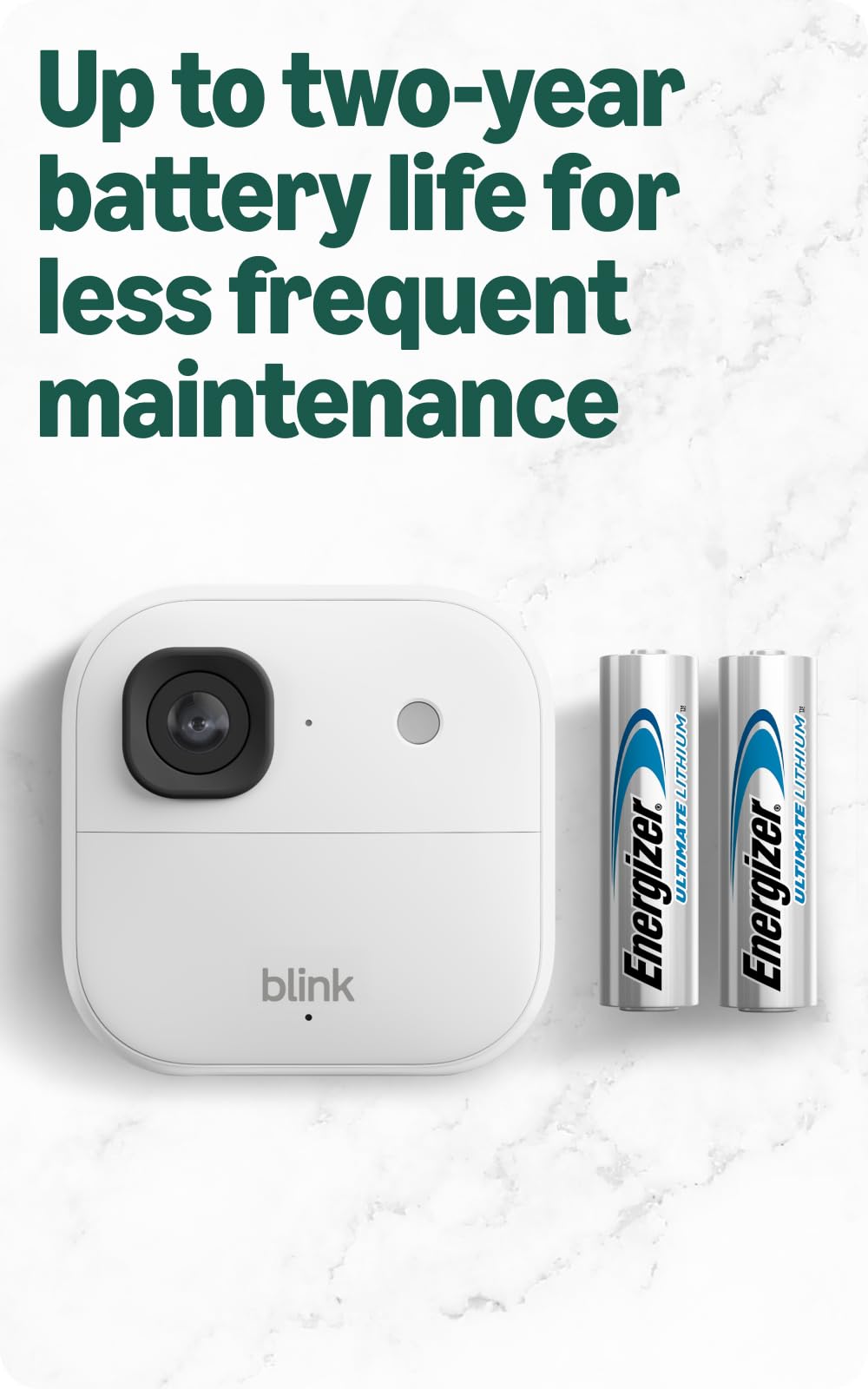 Blink etiqueta y baterías incluidas mostrando autonomía de dos años