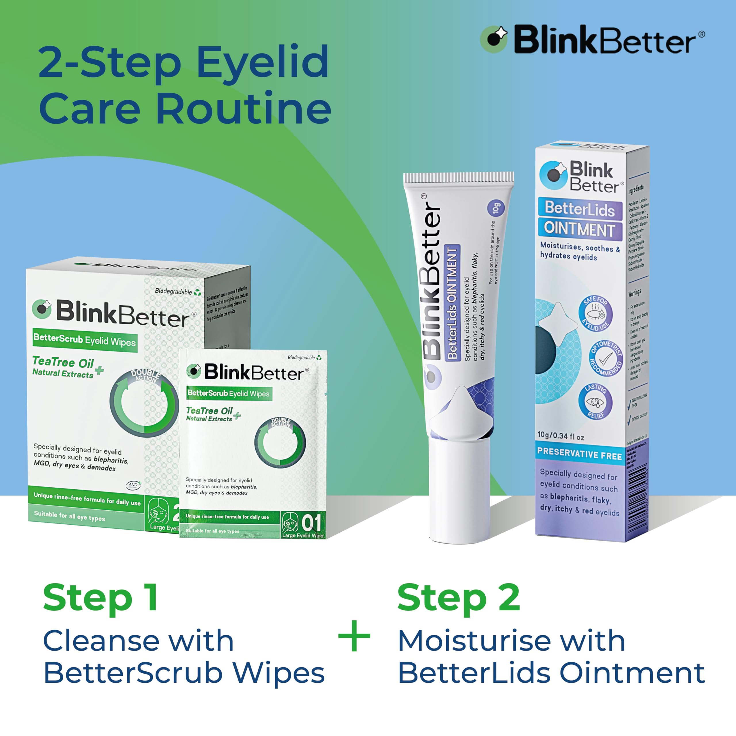 Escena de baño ordenado con BlinkBetter, producto listo para rutina de higiene