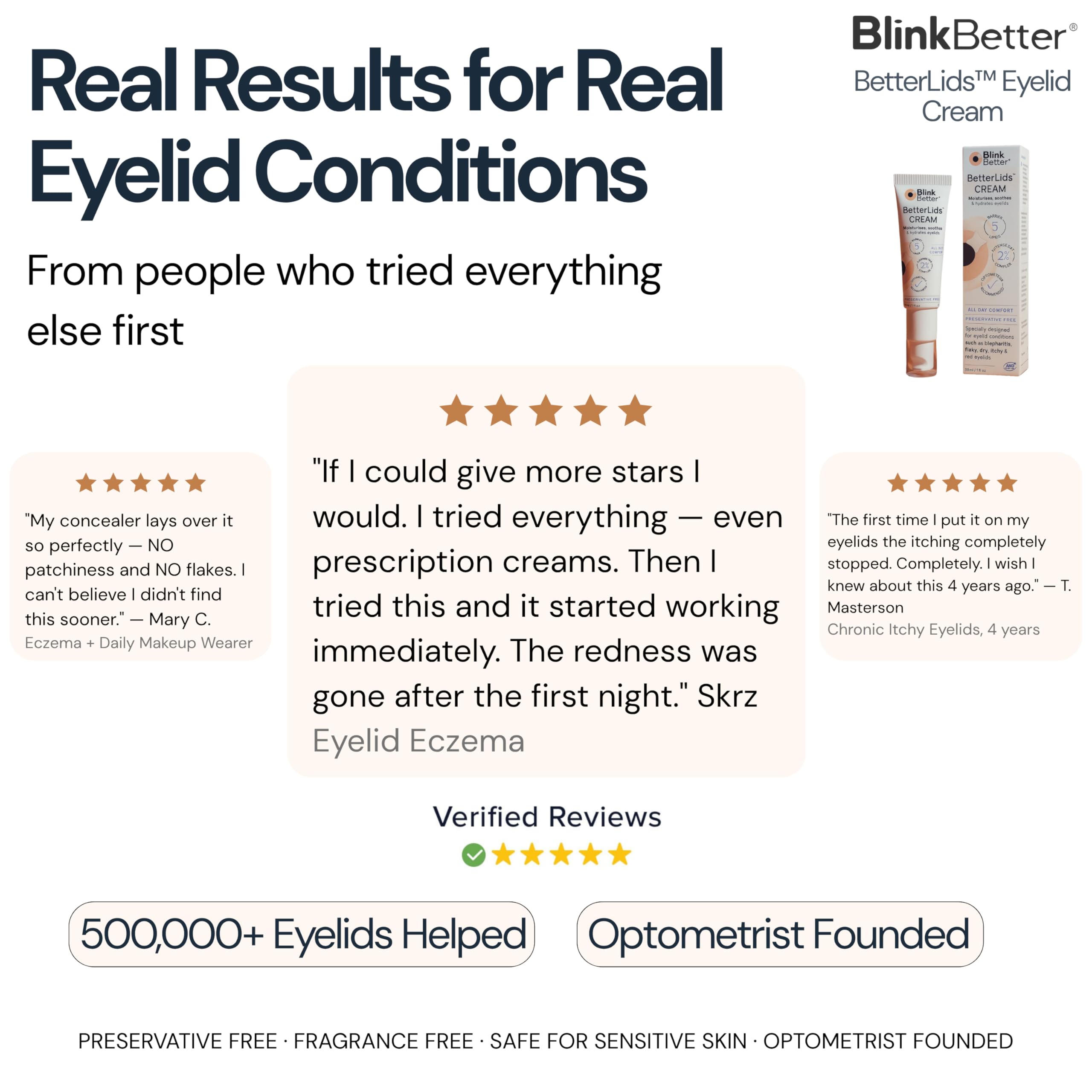 BlinkBetter producto BetterLids Restore en ambiente de cuidado facial, calma y apoyo de barrera