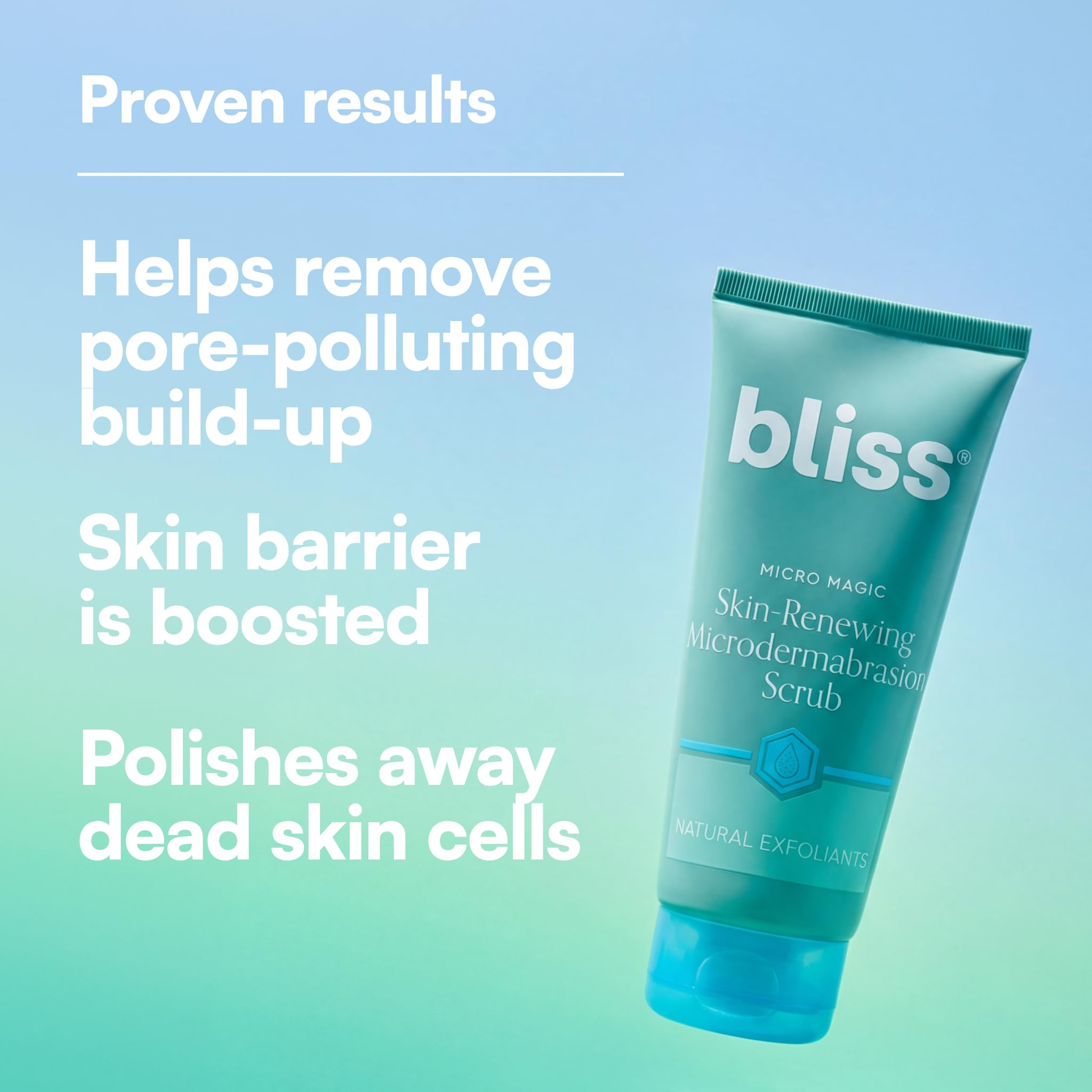 Bliss comparación de tamaño junto a una palma para visualizar las 3.4 fl oz