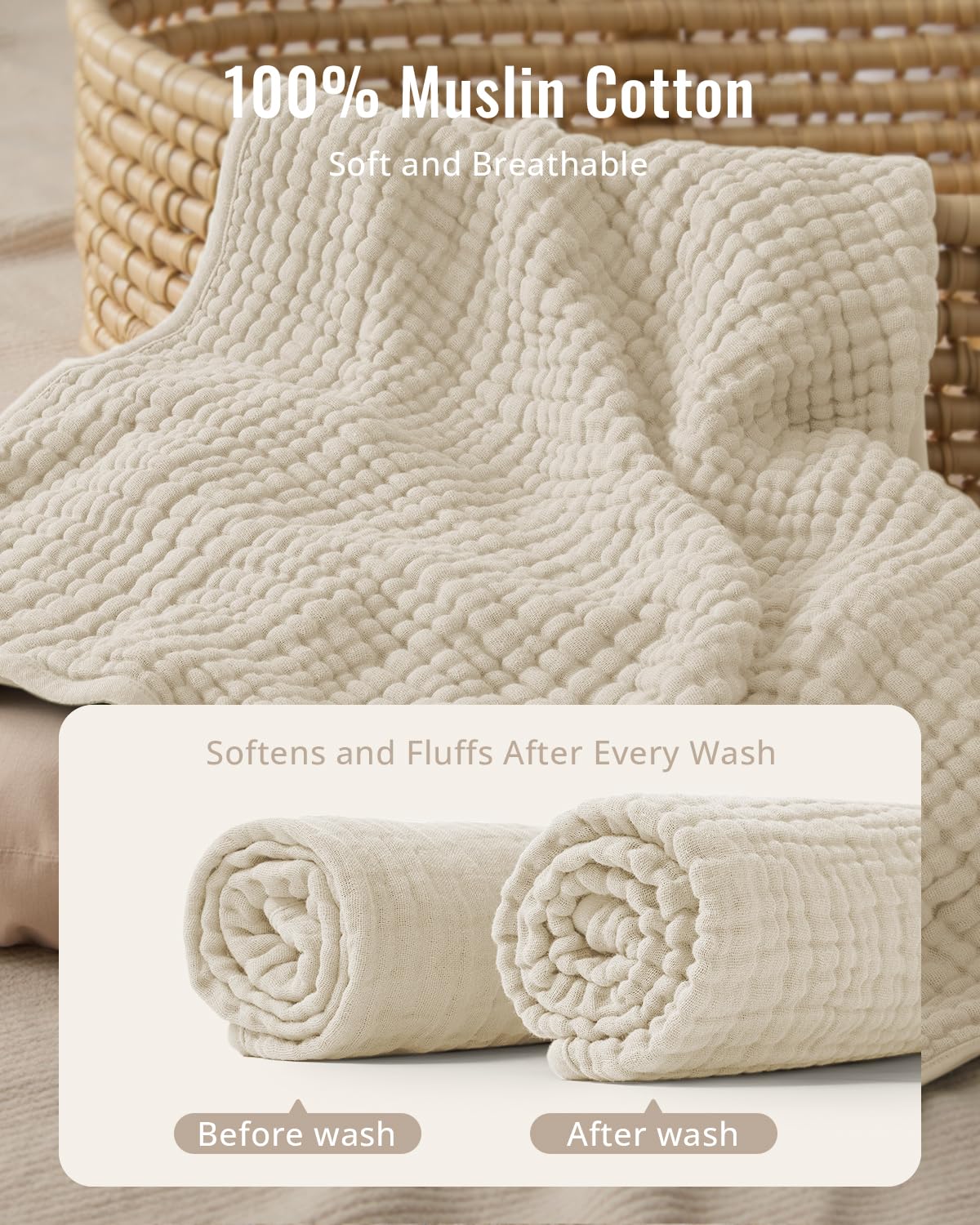 Blissful Diary detalle de muselina que revela textura suave y absorción eficiente