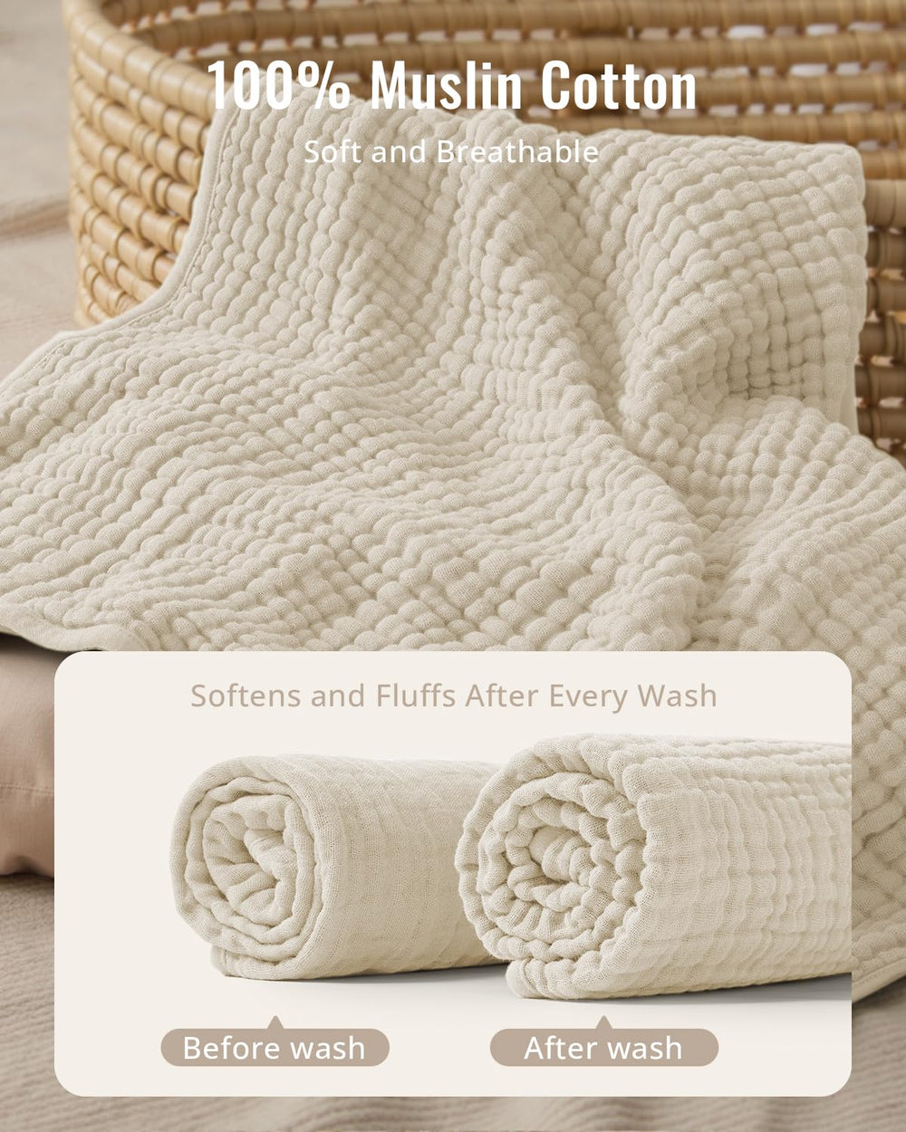 Blissful Diary detalle de muselina que revela textura suave y absorción eficiente