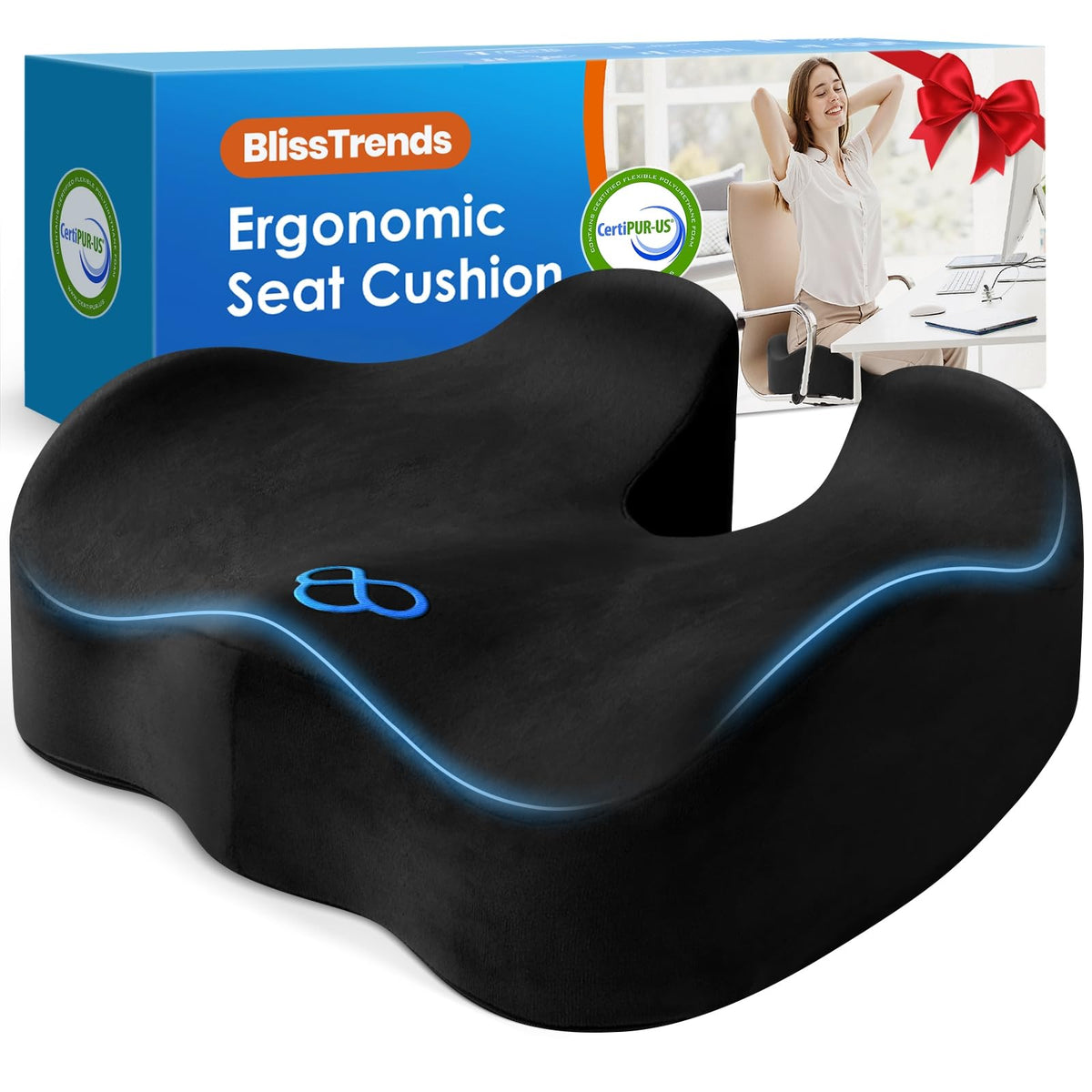 BlissTrends cojín frontal mostrando forma ergonómica y confort
