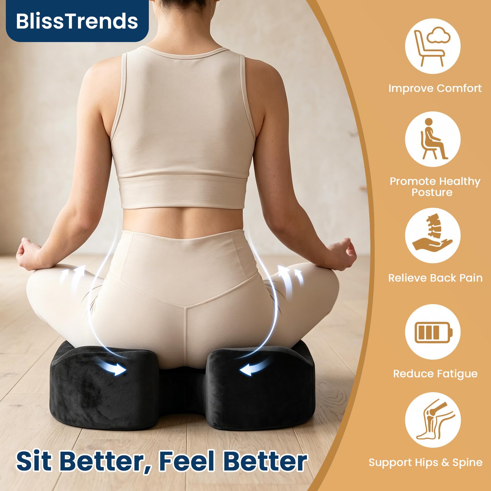 BlissTrends vista lateral del corte para coxis que reduce presión