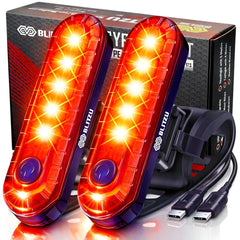 BLITZU luz trasera frontal del pack de 2 mostrando LEDs brillantes y forma compacta